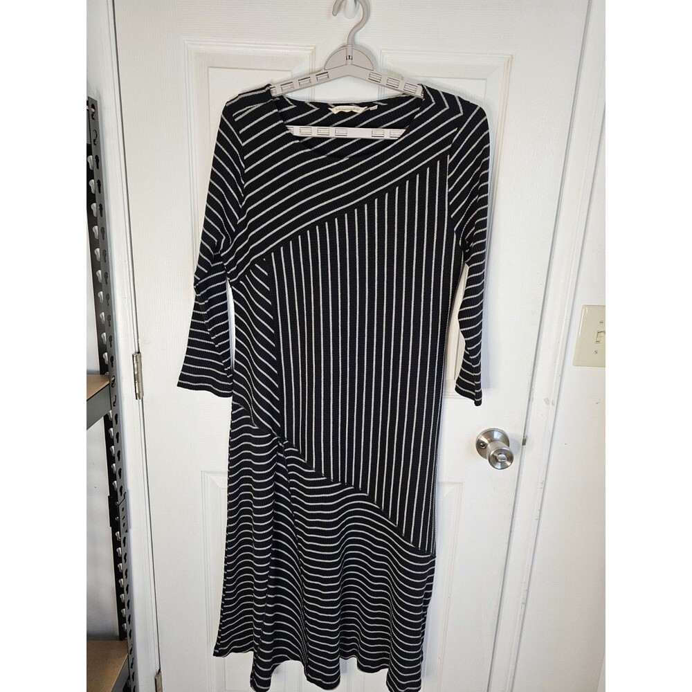 Womens Soft Surroundings Black And White Multi-directional Stripe A-line Midi
